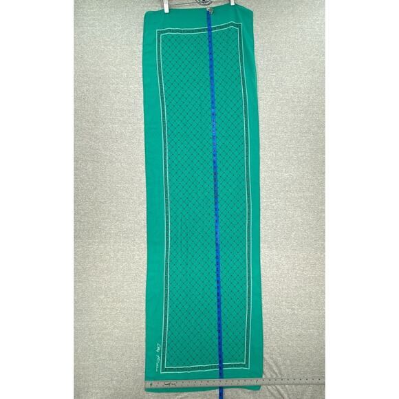Effy Hematian Silk Scarf Womens Green Oblong Rectangular Logo Patterned Classic - Picture 6 of 9